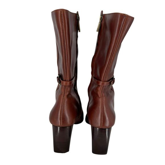 Anne Klein Mid Calf Leather Boots High Heel Brown Modern Classic Size 8M Luxury - Picture 7 of 15